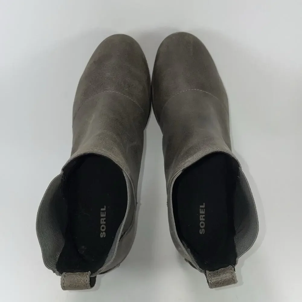 Sorel Joan of Arctic Wedge II Chelsea Boots Womens Size 9 Grey Leather NL3334